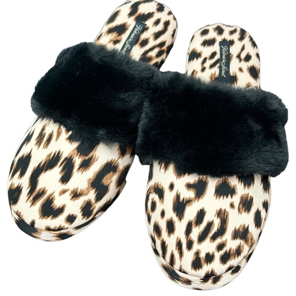 Victoria’s Secret Leopard Print Bed Slippers Medium (7-8) Satiny Faux Fur Trim - Picture 1 of 12